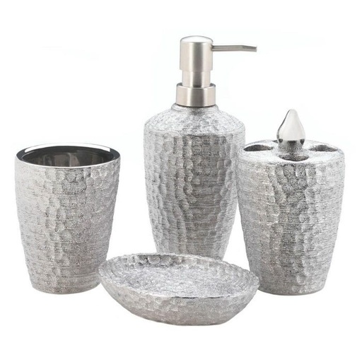 HAMMERED SILVER TEXTURE BATH ACCESSORIES