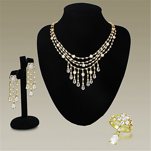 Gold Brass Jewelry Sets with AAA Grade CZ in Clear