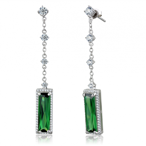 Rhodium 925 Sterling Silver Earrings with AAA Grade CZ in Emerald